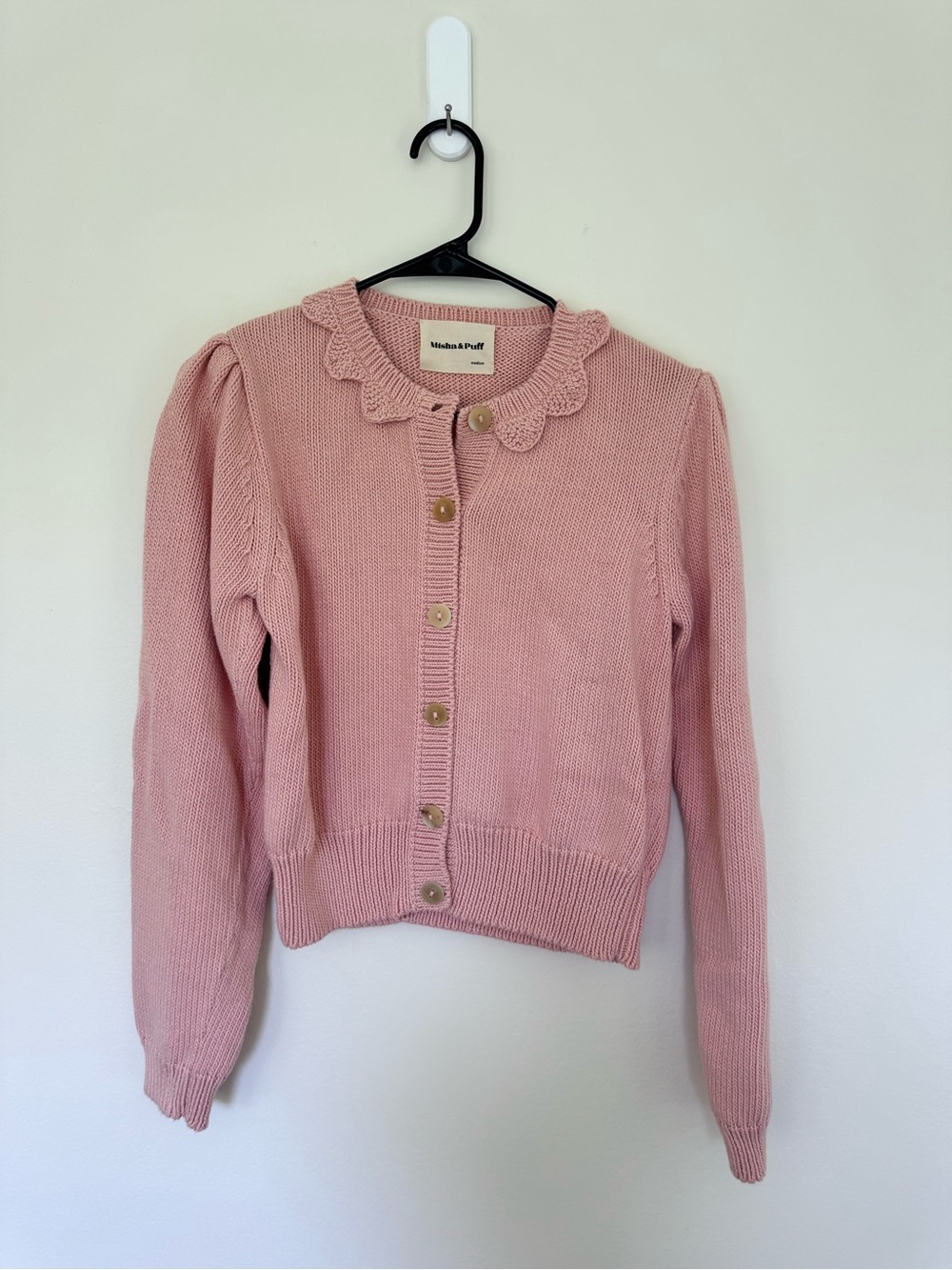 Misha and Puff Ellie Ruffle Collar Cardigan Sweater Peach Pale Pink size Medium